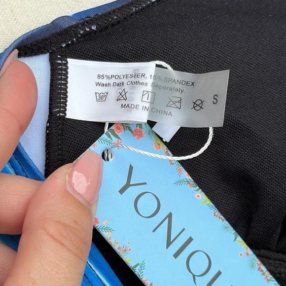 Yonique V Neck Strappy Adjustable Tie Tummy Control Tankini  Women's Size Small - Picture 5 of 5